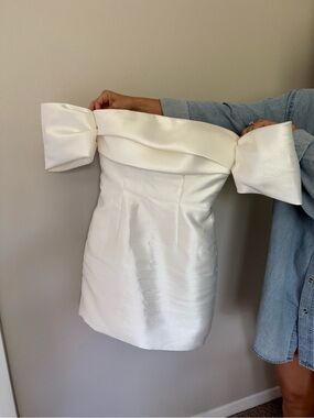 Strapless White Mini Dress with Statement Sleeves